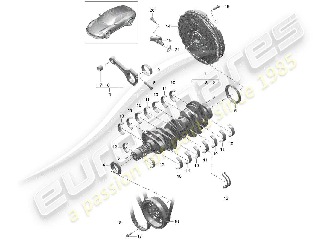 Porsche 991 (2014) Cigüeñal Diagrama de piezas