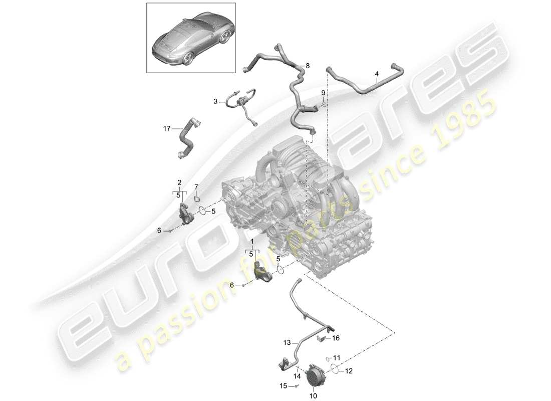 Porsche 991 (2014) CRANKCASE Diagrama de piezas