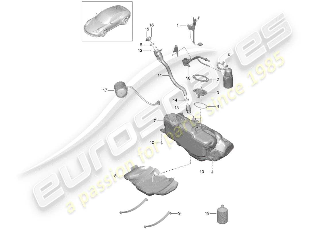 Porsche 991 (2014) DEPÓSITO DE COMBUSTIBLE Diagrama de piezas