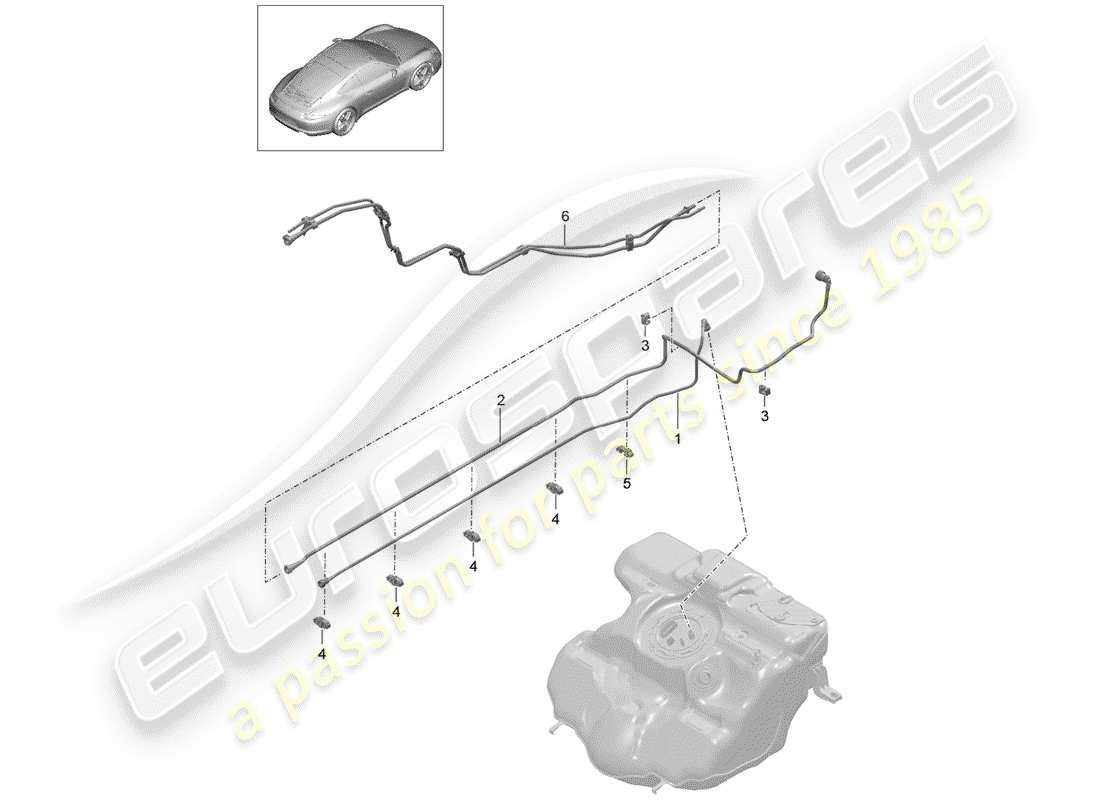 Porsche 991 (2014) Fuel System Diagrama de piezas