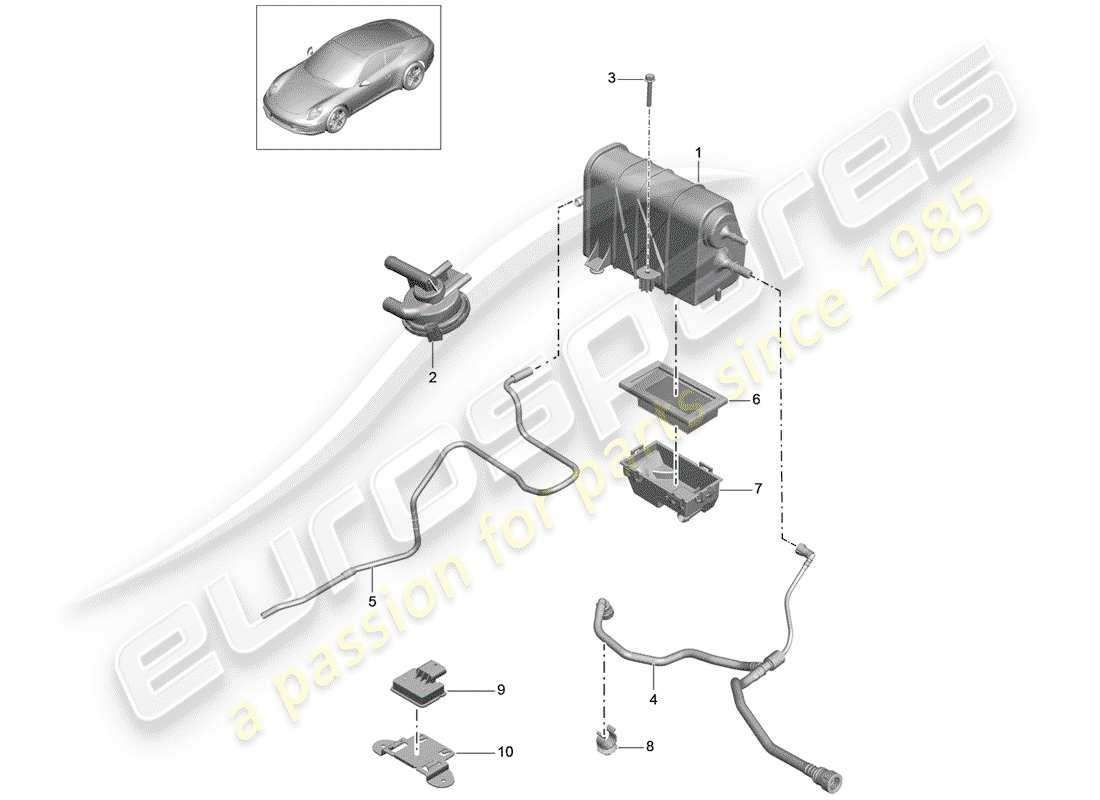 Porsche 991 (2014) BOTE DE EMISIONES EVAPORATIVAS Diagrama de piezas