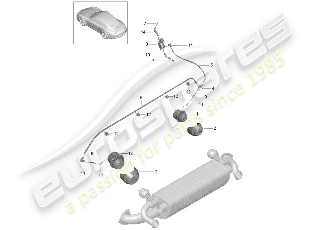 Porsche 991 (2014) Sistema de escape Diagrama de piezas