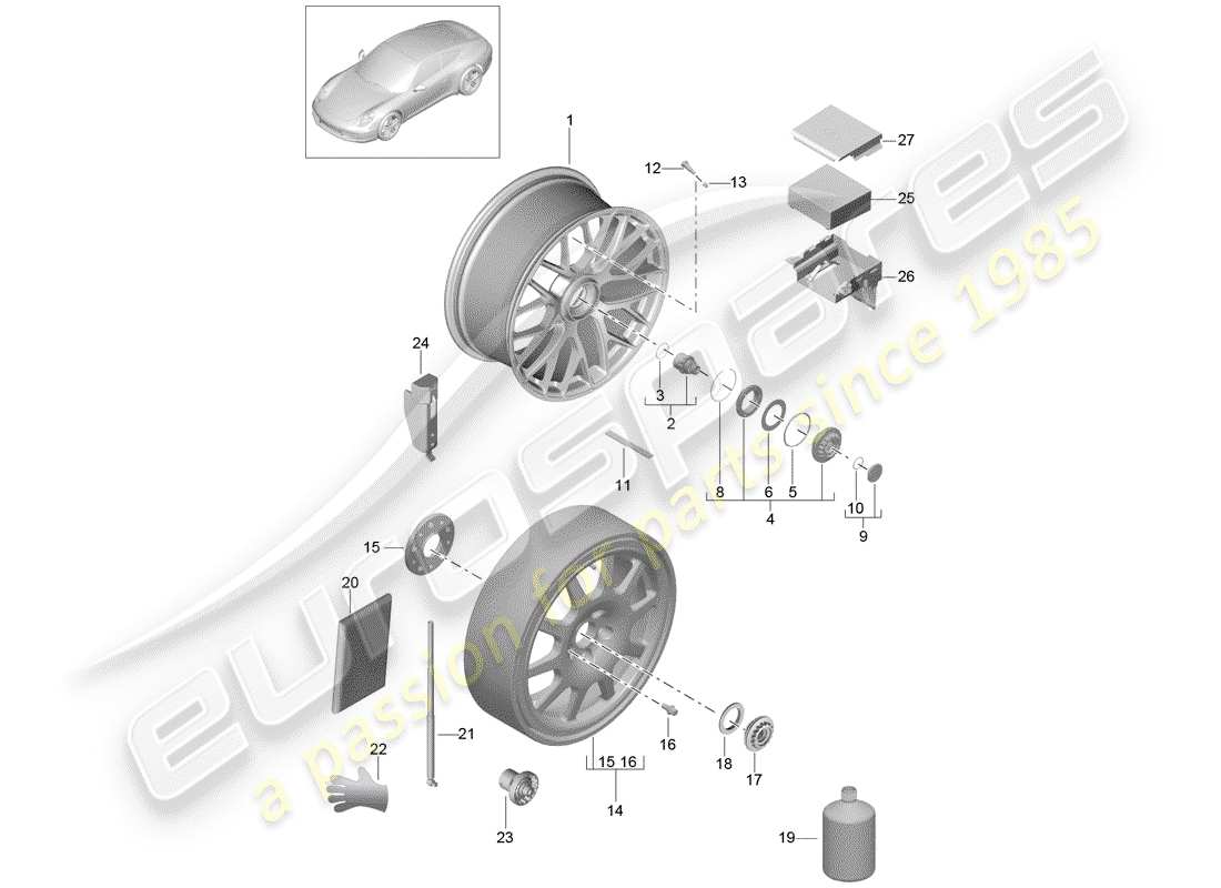 Porsche 991 (2014) Ruedas Diagrama de piezas