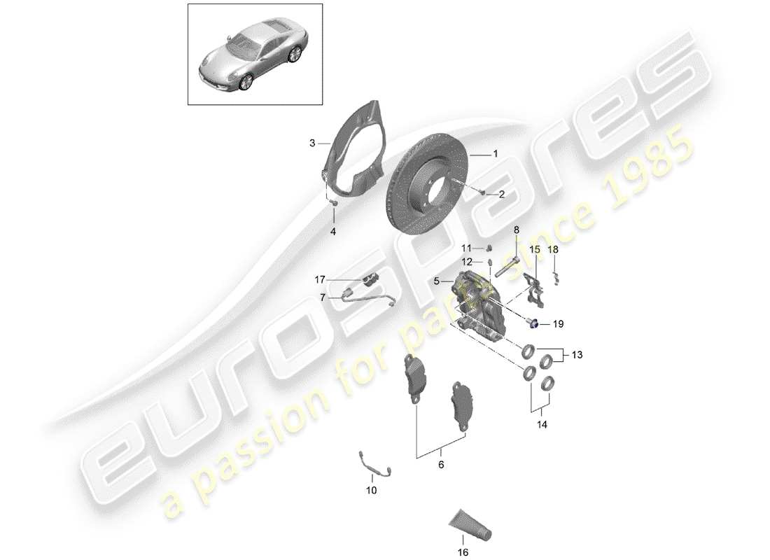 Porsche 991 (2014) frenos de disco Diagrama de piezas