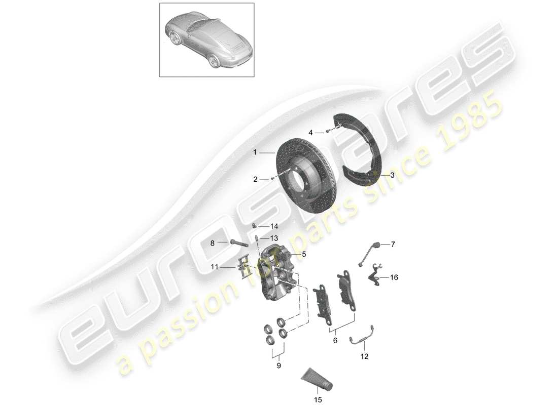 Porsche 991 (2014) frenos de disco Diagrama de piezas
