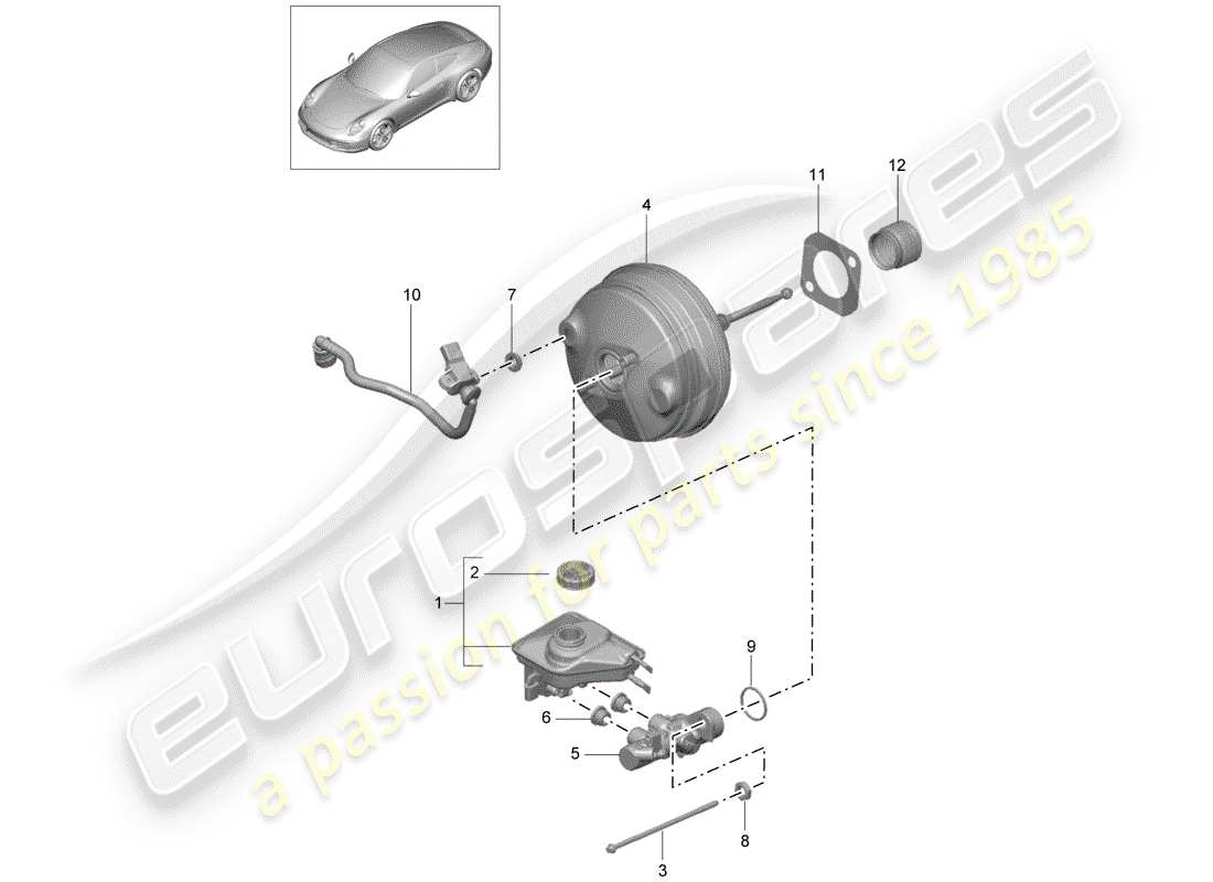 Porsche 991 (2014) cilindro maestro del freno Diagrama de piezas