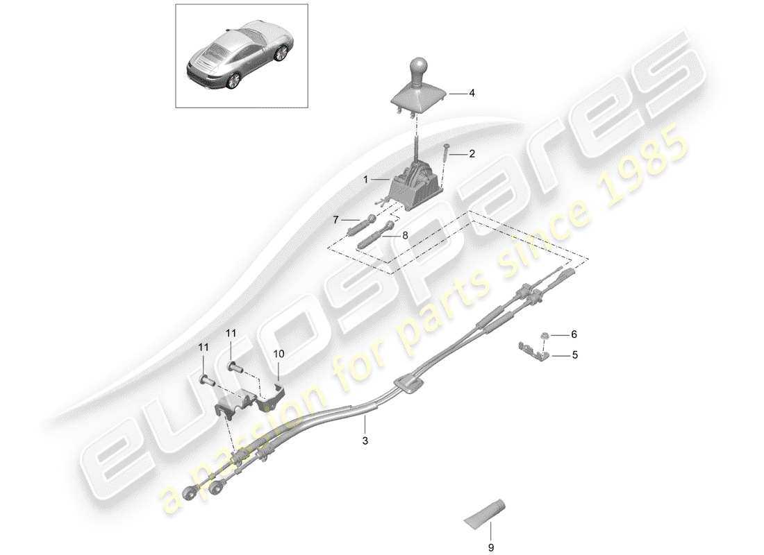 Porsche 991 (2014) control de transmisión Diagrama de piezas
