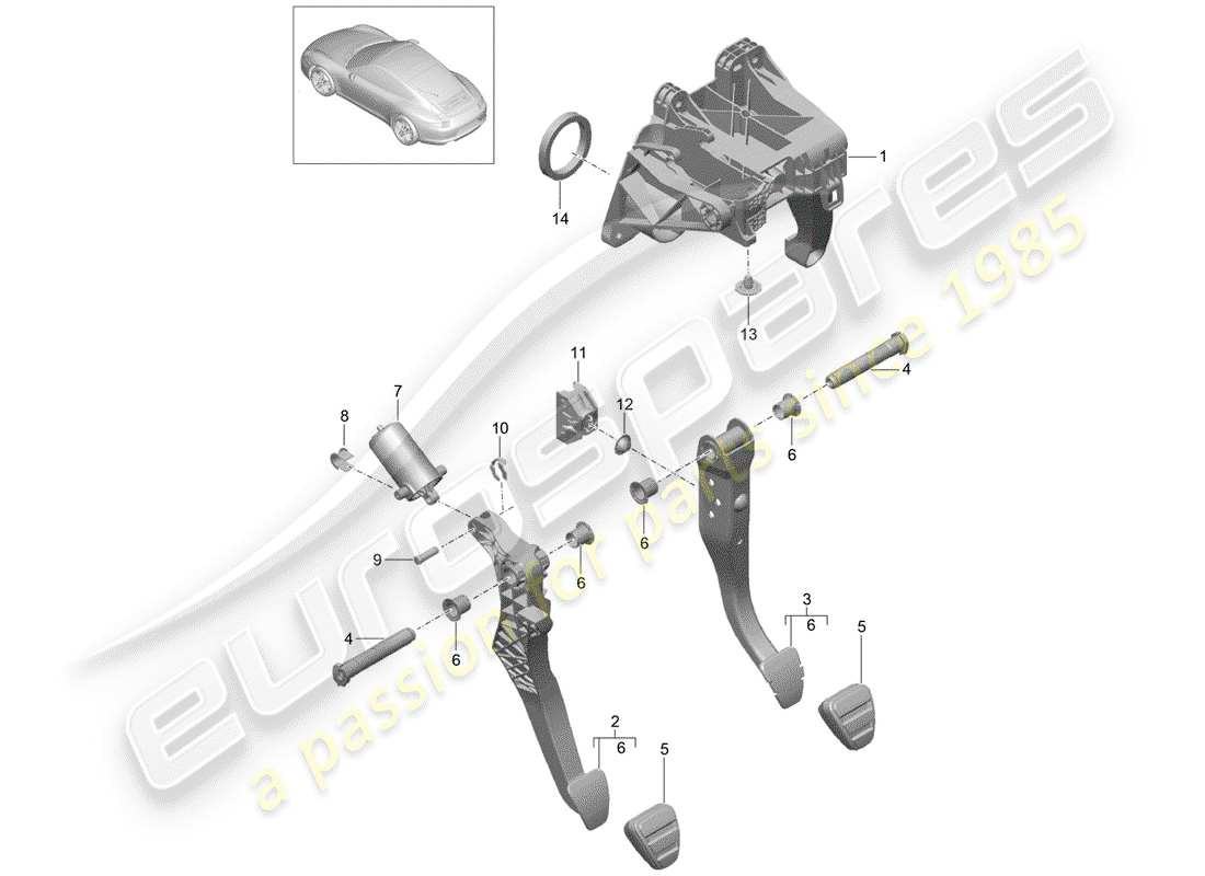 Porsche 991 (2014) Pedales Diagrama de piezas