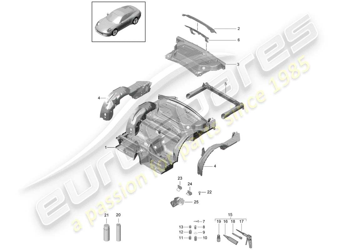 Porsche 991 (2014) EXTREMO POSTERIOR Diagrama de piezas