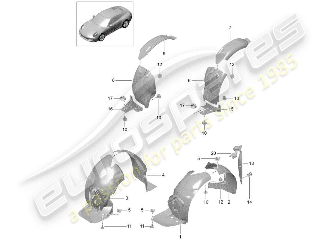 Porsche 991 (2014) PROTECTOR DE timonera Diagrama de piezas