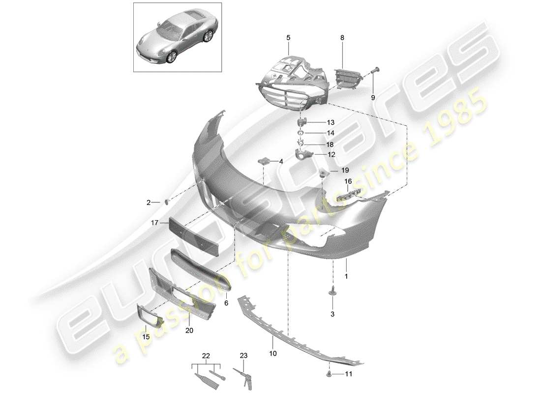 Porsche 991 (2014) PARACHOQUE Diagrama de piezas