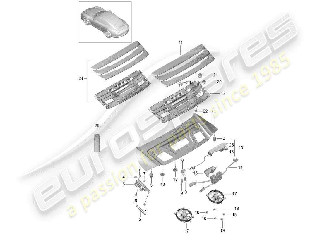 Porsche 991 (2014) CUBRIR Diagrama de piezas