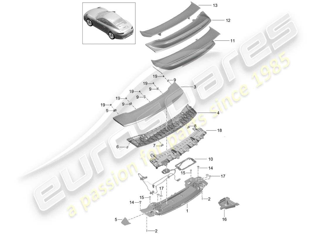 Porsche 991 (2014) ALERÓN TRASERO Diagrama de piezas