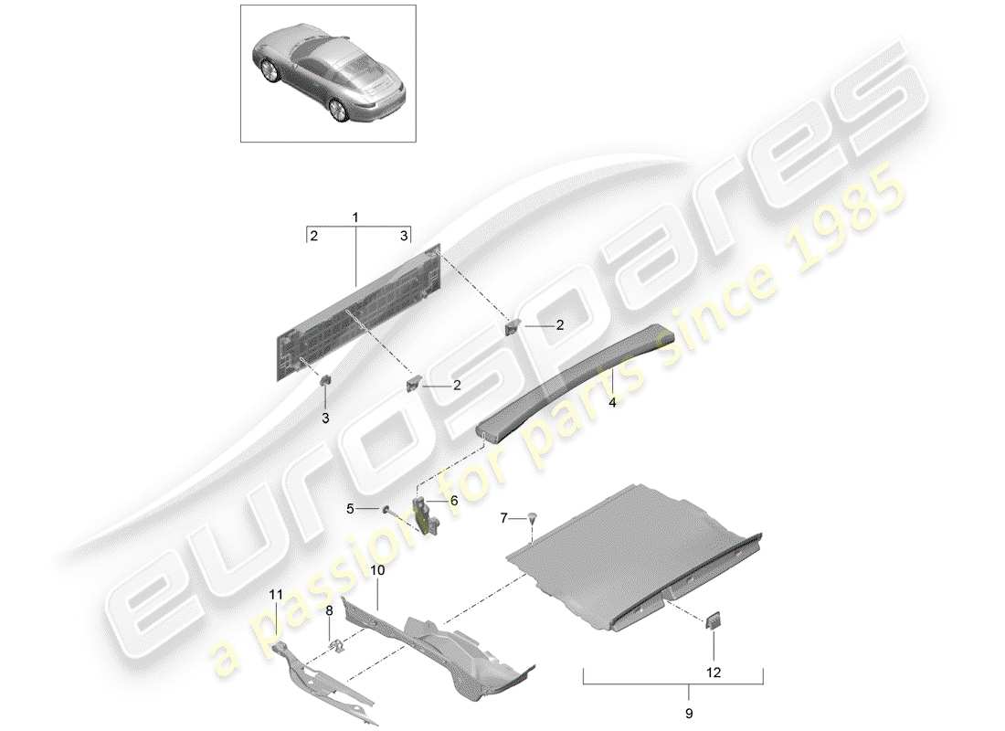 Porsche 991 (2014) recubrimiento Diagrama de piezas