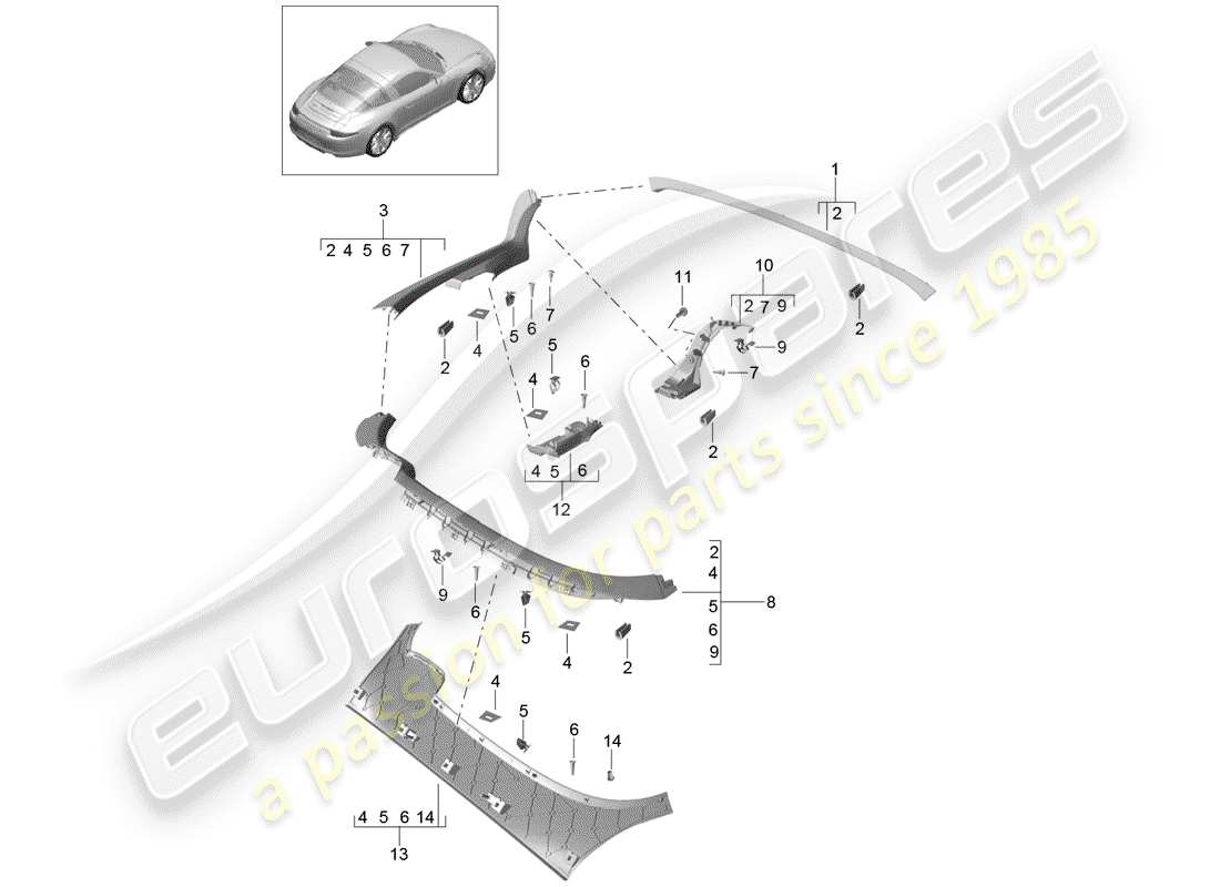 Porsche 991 (2014) adornos Diagrama de piezas