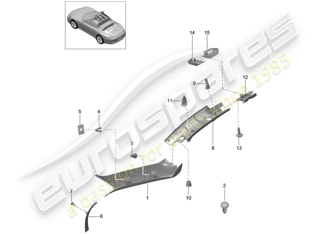 Porsche 991 (2014) un pilar Diagrama de piezas