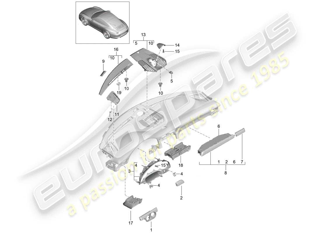 Porsche 991 (2014) Accesorios Diagrama de piezas