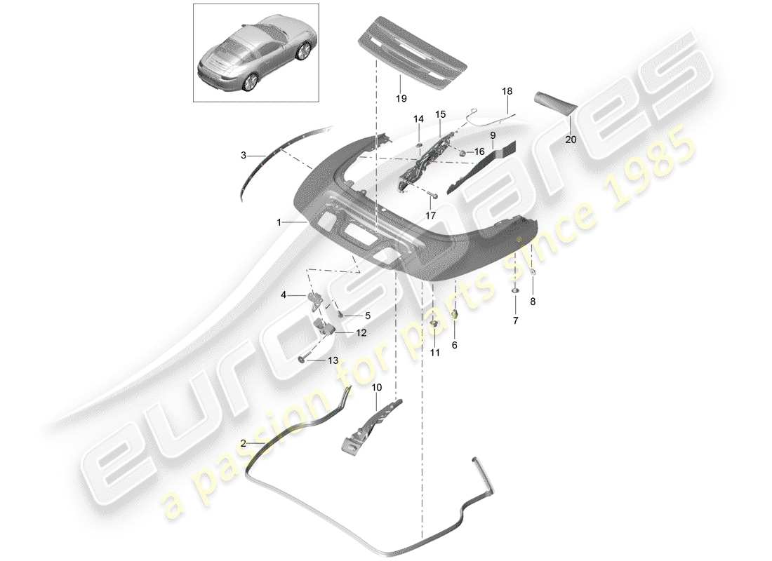 Porsche 991 (2014) CAJA DE ALMACENAJE SUPERIOR Diagrama de piezas