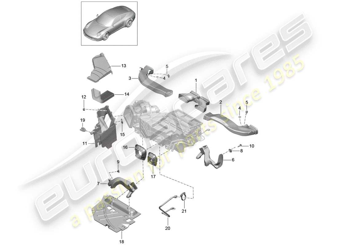 Porsche 991 (2014) ducto de aire Diagrama de piezas