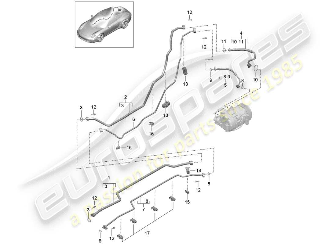 Porsche 991 (2014) CIRCUITO REFRIGERANTE Diagrama de piezas