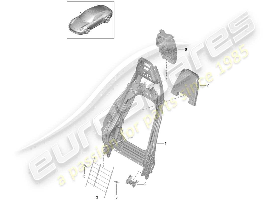Porsche 991 (2014) marco del respaldo Diagrama de piezas