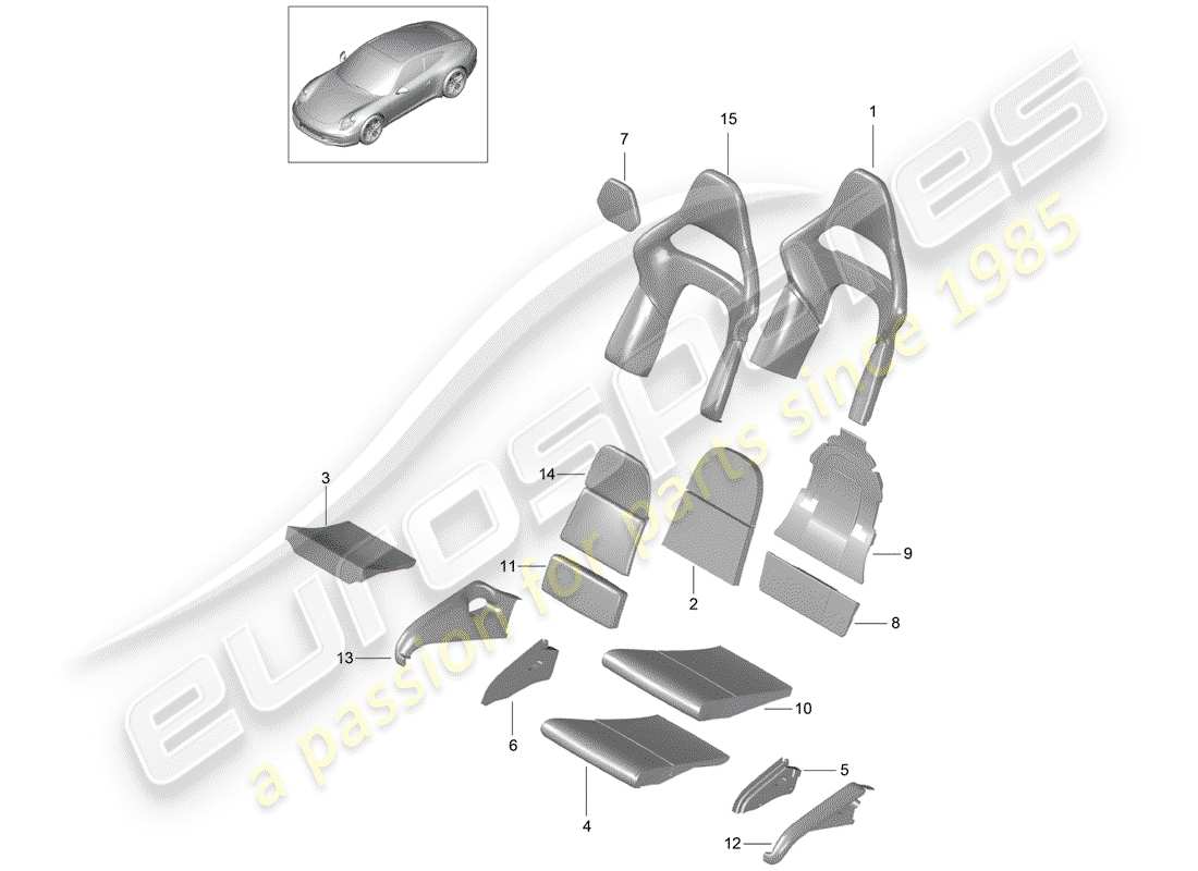 Porsche 991 (2014) parte de espuma Diagrama de piezas