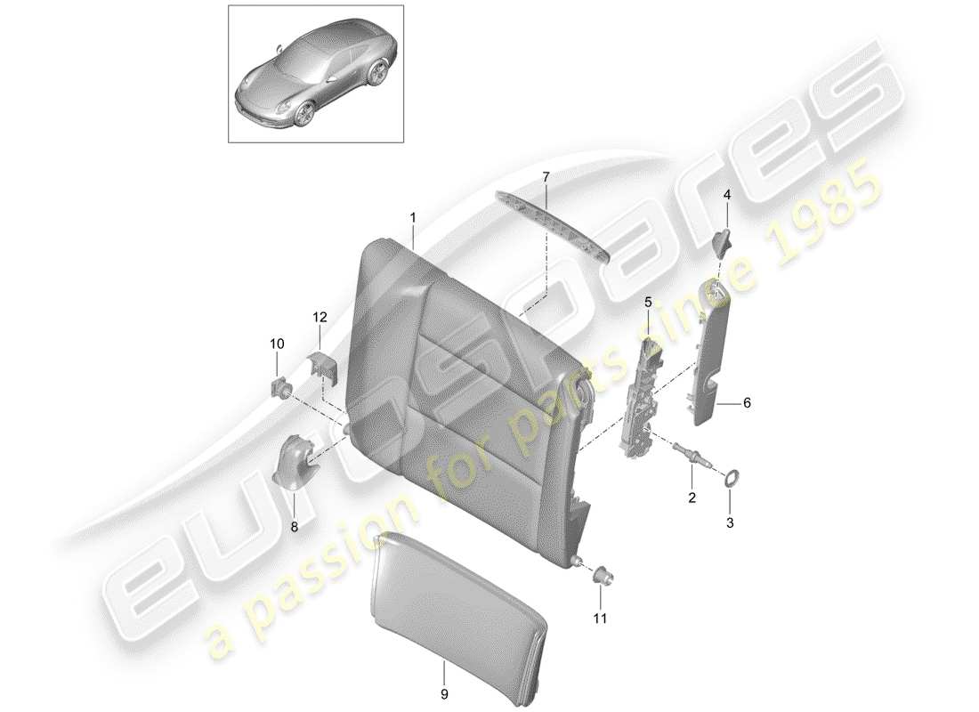 Porsche 991 (2014) RESPALDO DEL ASIENTO DE EMERGENCIA Diagrama de piezas