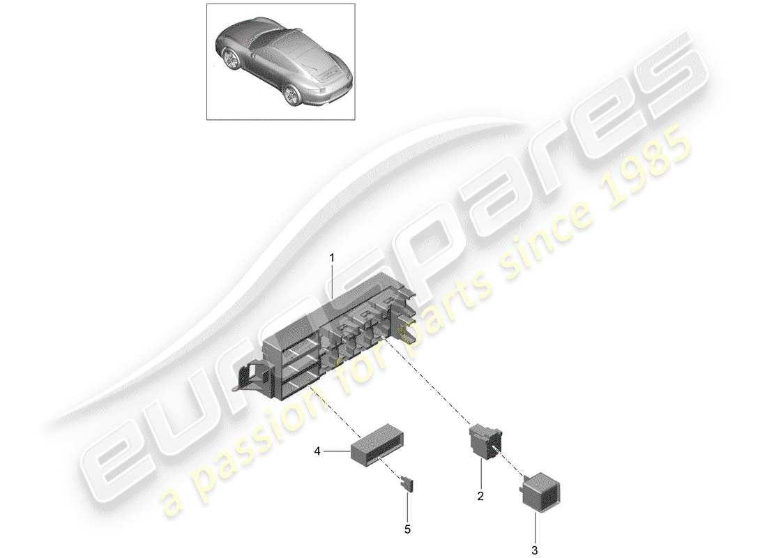 Porsche 991 (2014) caja de fusibles/placa de relés Diagrama de piezas