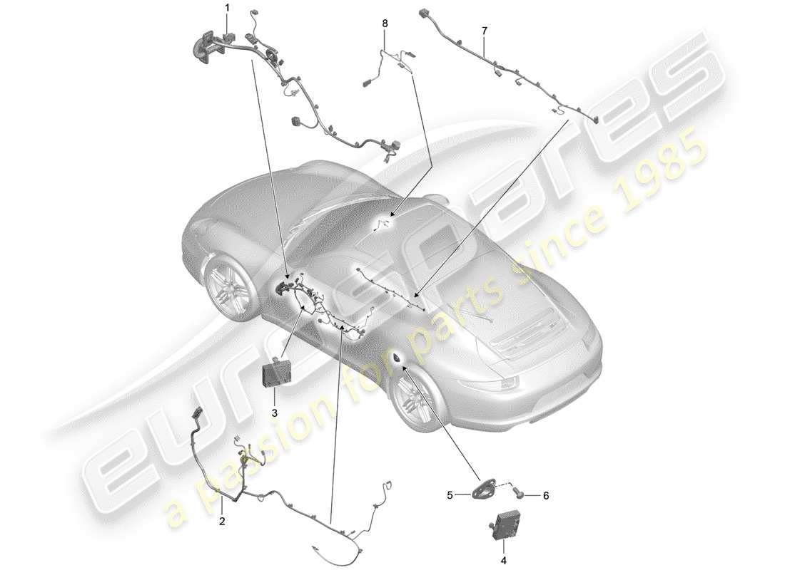 Porsche 991 (2014) cableando arneses Diagrama de piezas