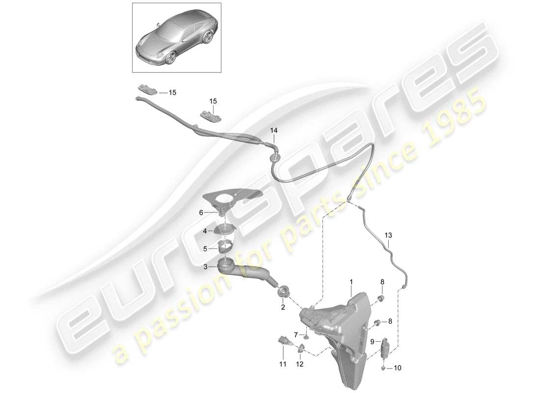 Porsche 991 (2014) WINDSHIELD WASHER UNIT Diagrama de piezas