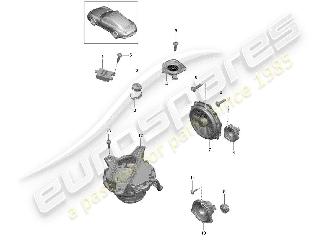 Porsche 991 (2014) ALTOPARLANTE Diagrama de piezas