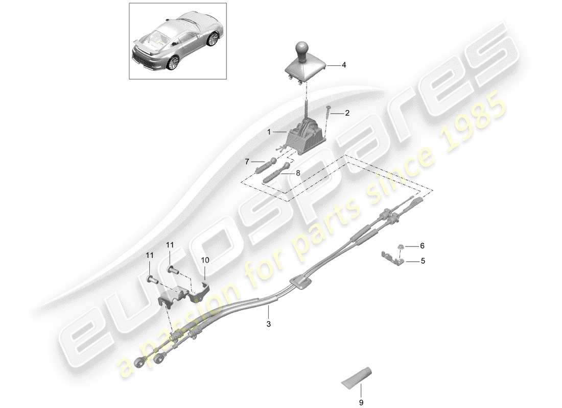 Porsche 991R/GT3/RS (2014) palanca de cambio Diagrama de piezas