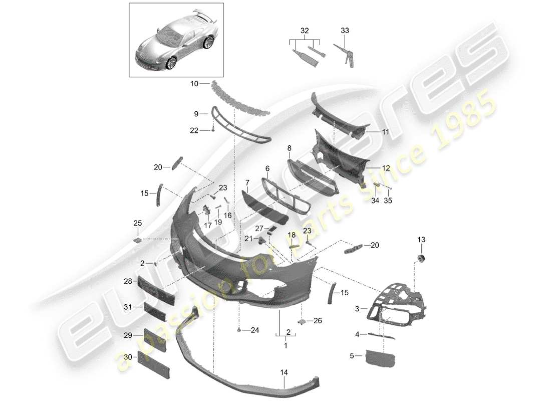 Porsche 991R/GT3/RS (2014) PARACHOQUE Diagrama de piezas