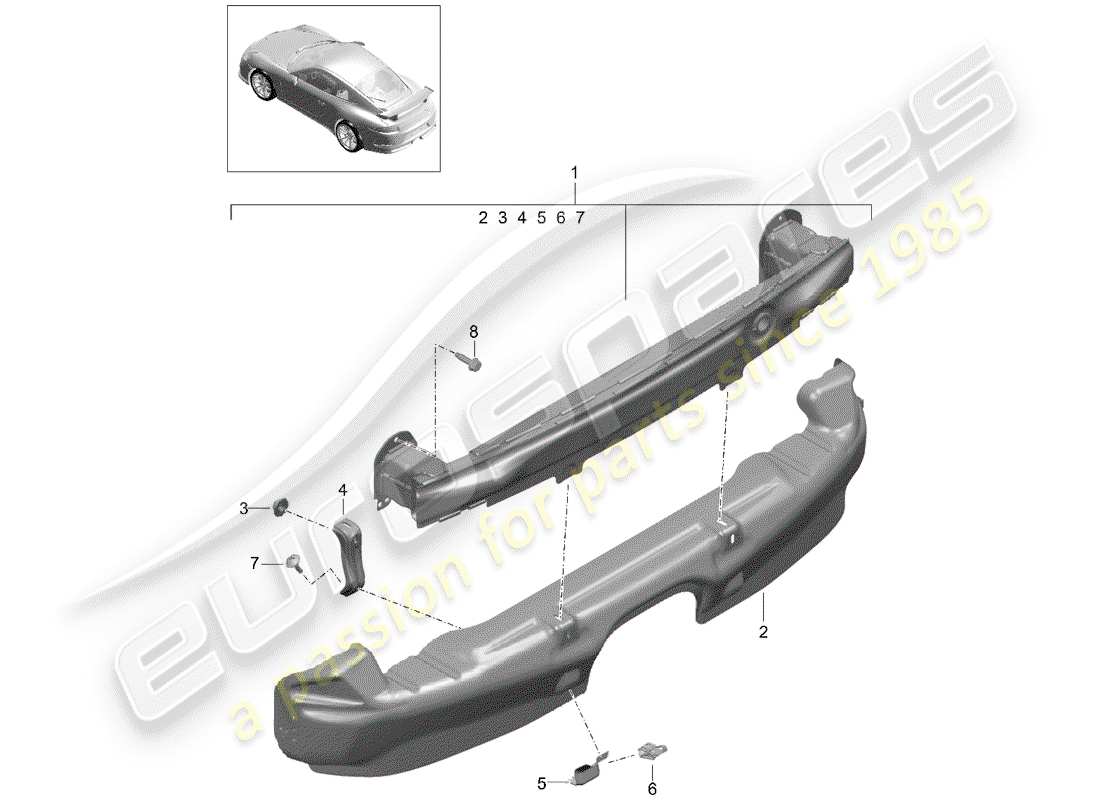 Porsche 991R/GT3/RS (2014) SOPORTE DE PARACHOQUES Diagrama de piezas