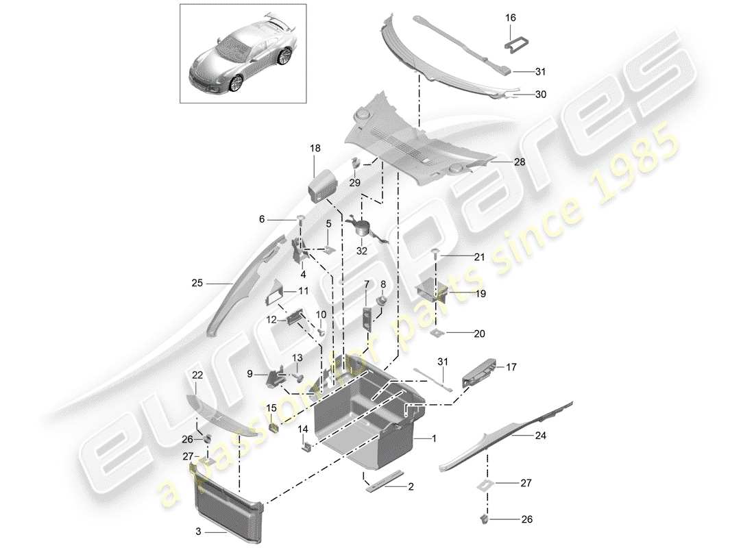 Porsche 991R/GT3/RS (2014) FORRO DE BOTA Diagrama de piezas