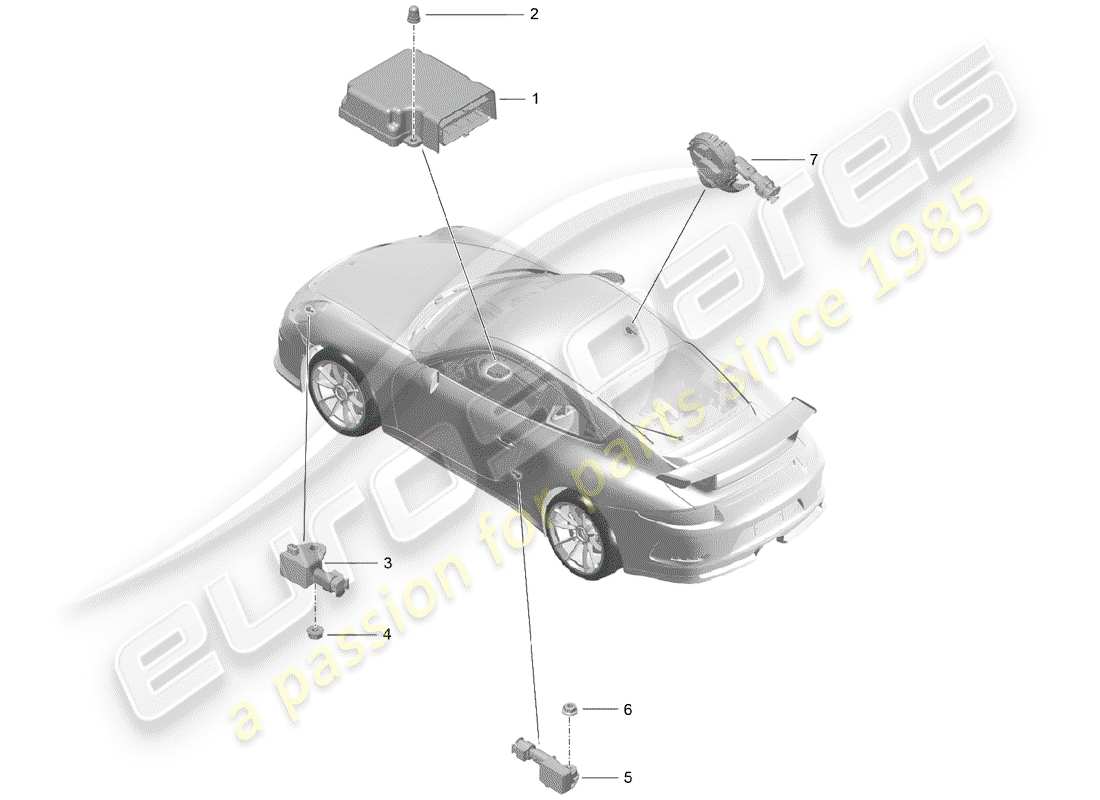 Porsche 991R/GT3/RS (2014) módulo de control electrónico Diagrama de piezas