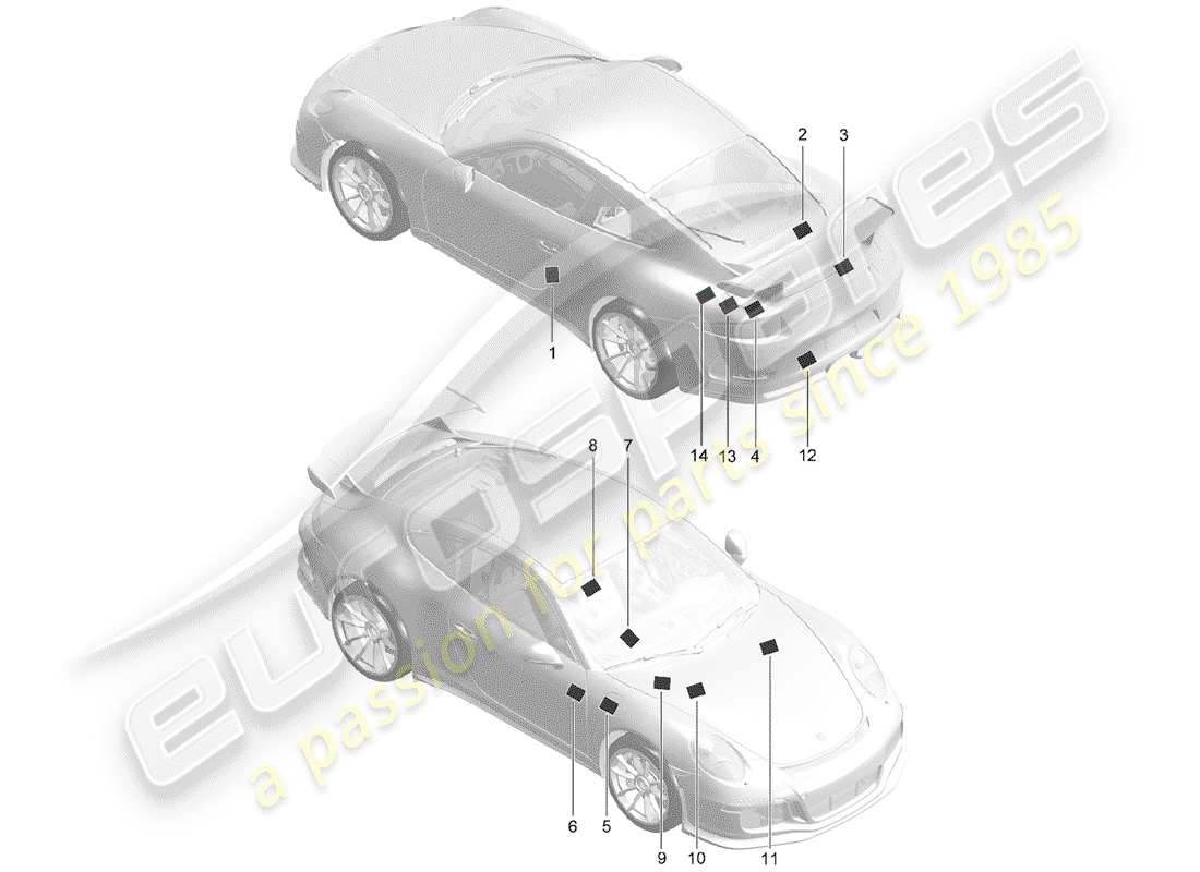 Porsche 991R/GT3/RS (2016) SEÑALES/AVISOS Diagrama de piezas