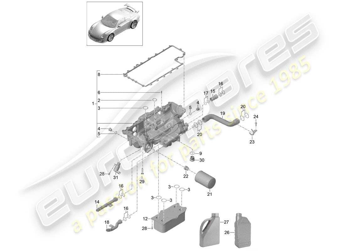 Porsche 991R/GT3/RS (2016) FILTRO DE ACEITE Diagrama de piezas
