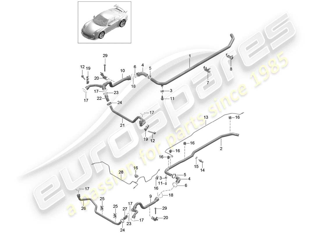 Porsche 991R/GT3/RS (2016) water cooling Diagrama de piezas