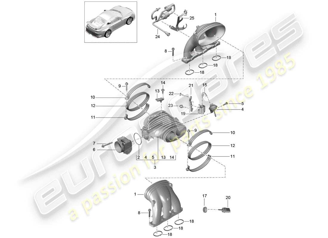 Porsche 991R/GT3/RS (2016) SISTEMA DE ADMISIÓN Diagrama de piezas