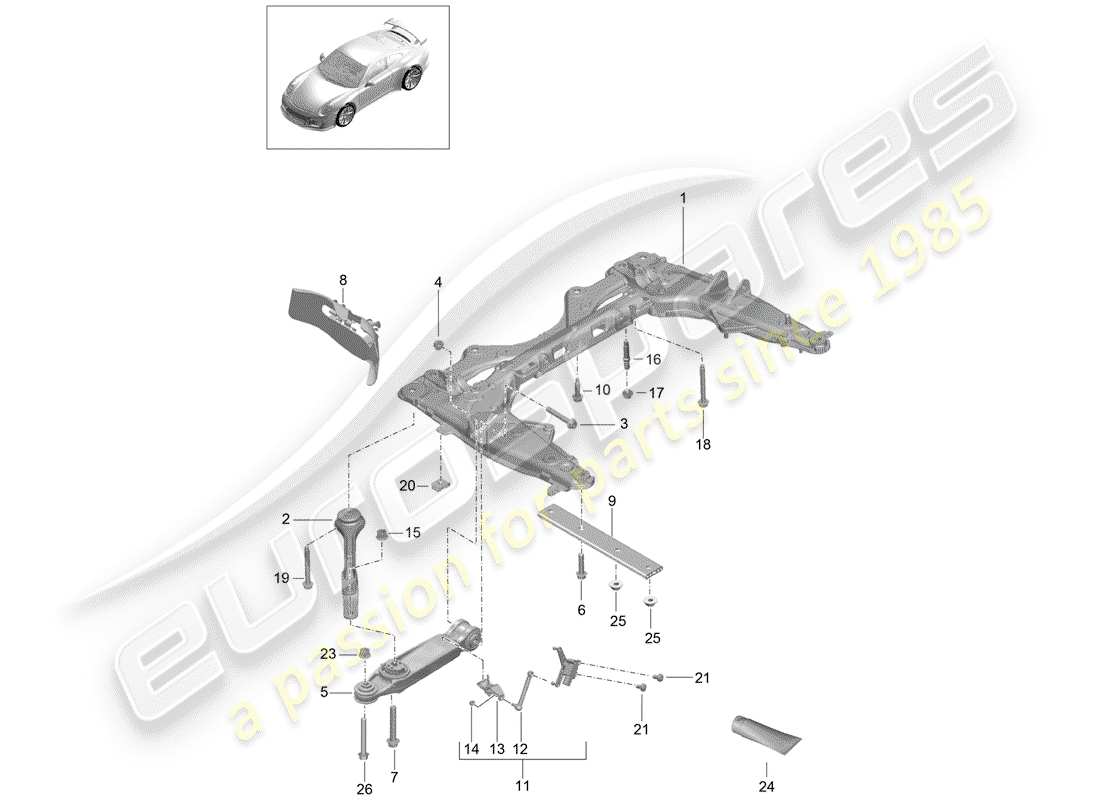 Porsche 991R/GT3/RS (2016) TRAVESAÑO Diagrama de piezas