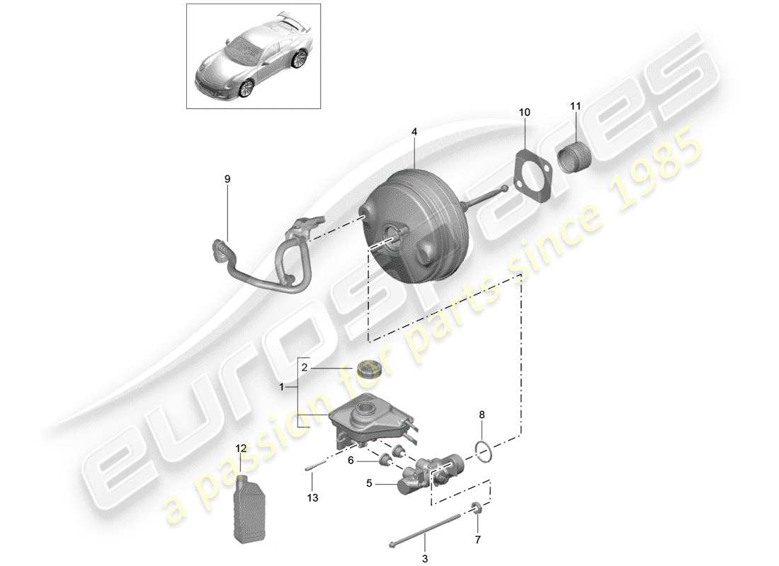 Porsche 991R/GT3/RS (2016) cilindro maestro del freno Diagrama de piezas