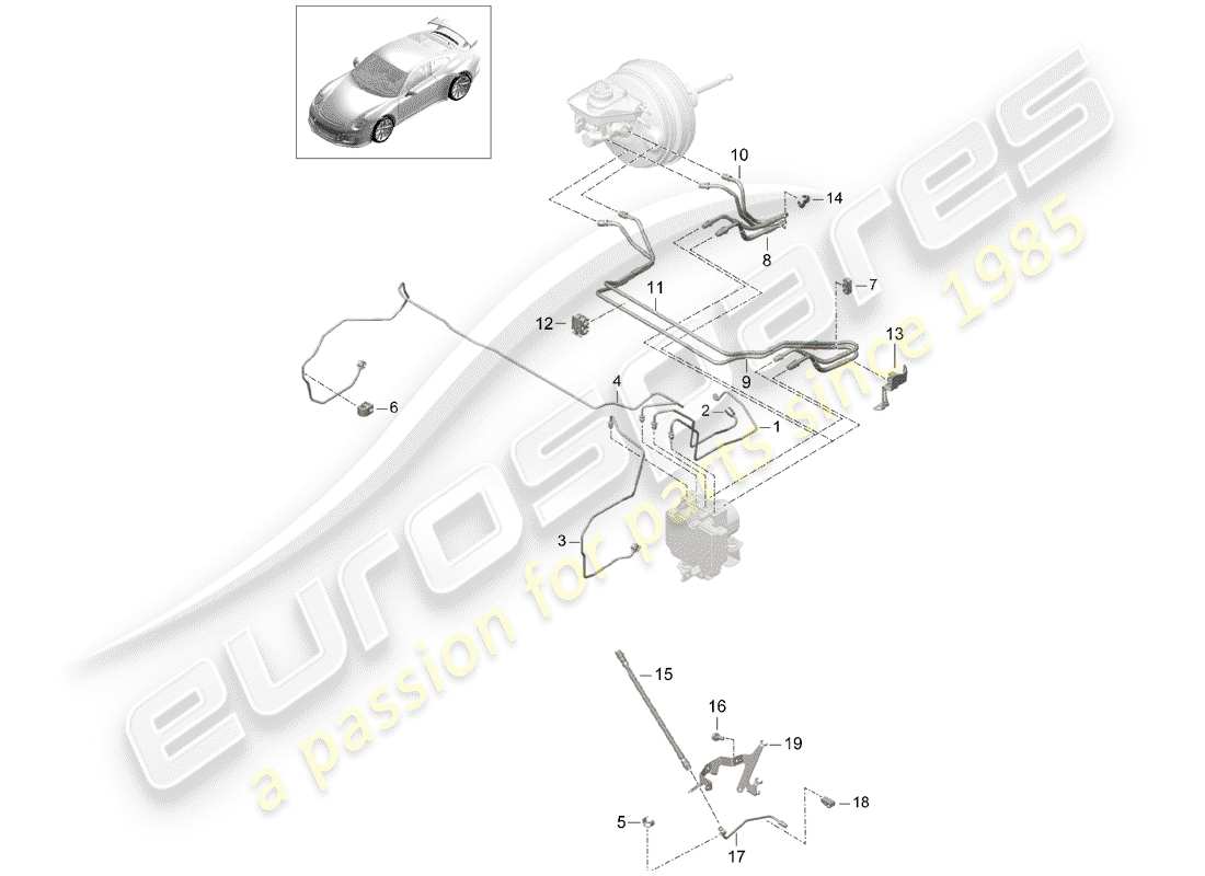 Porsche 991R/GT3/RS (2016) LÍNEA DE FRENO Diagrama de piezas