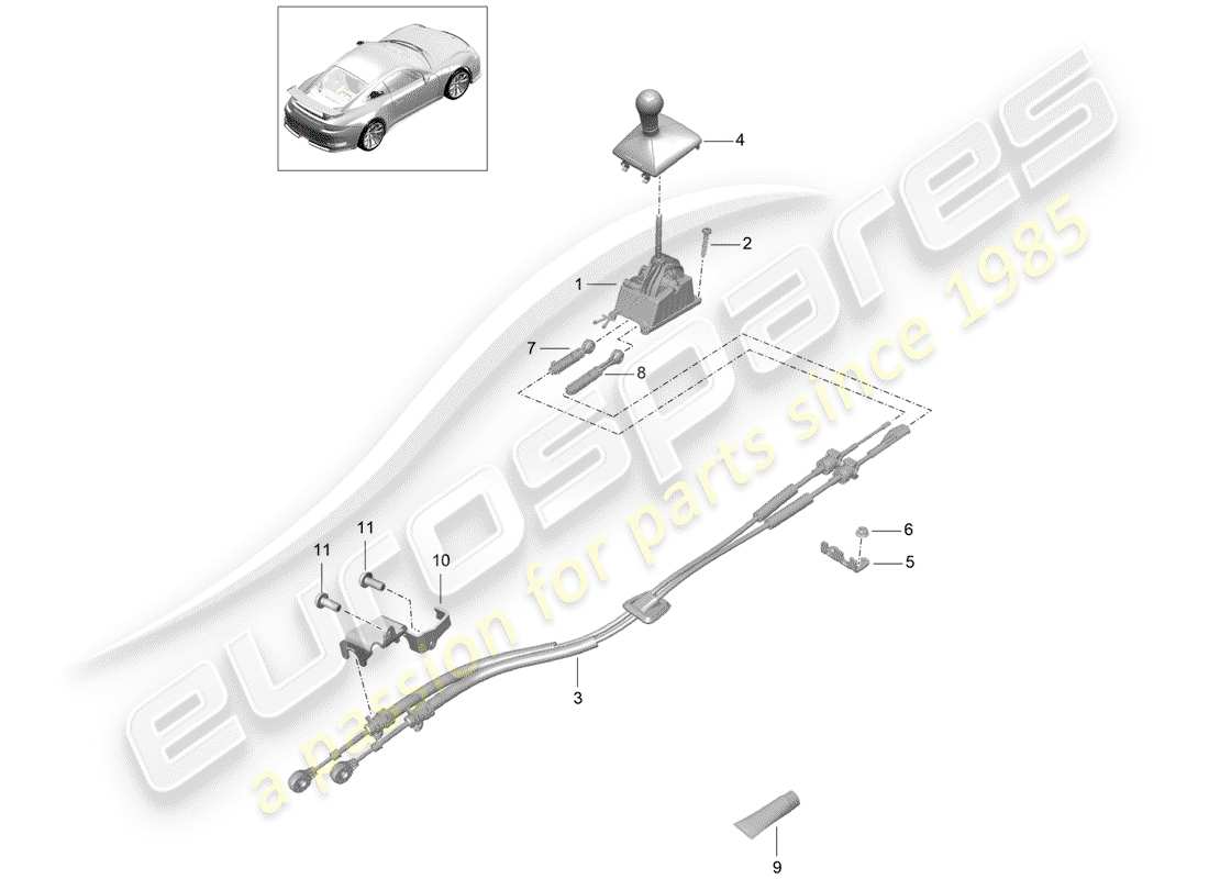 Porsche 991R/GT3/RS (2016) mecanismo de cambio Diagrama de piezas