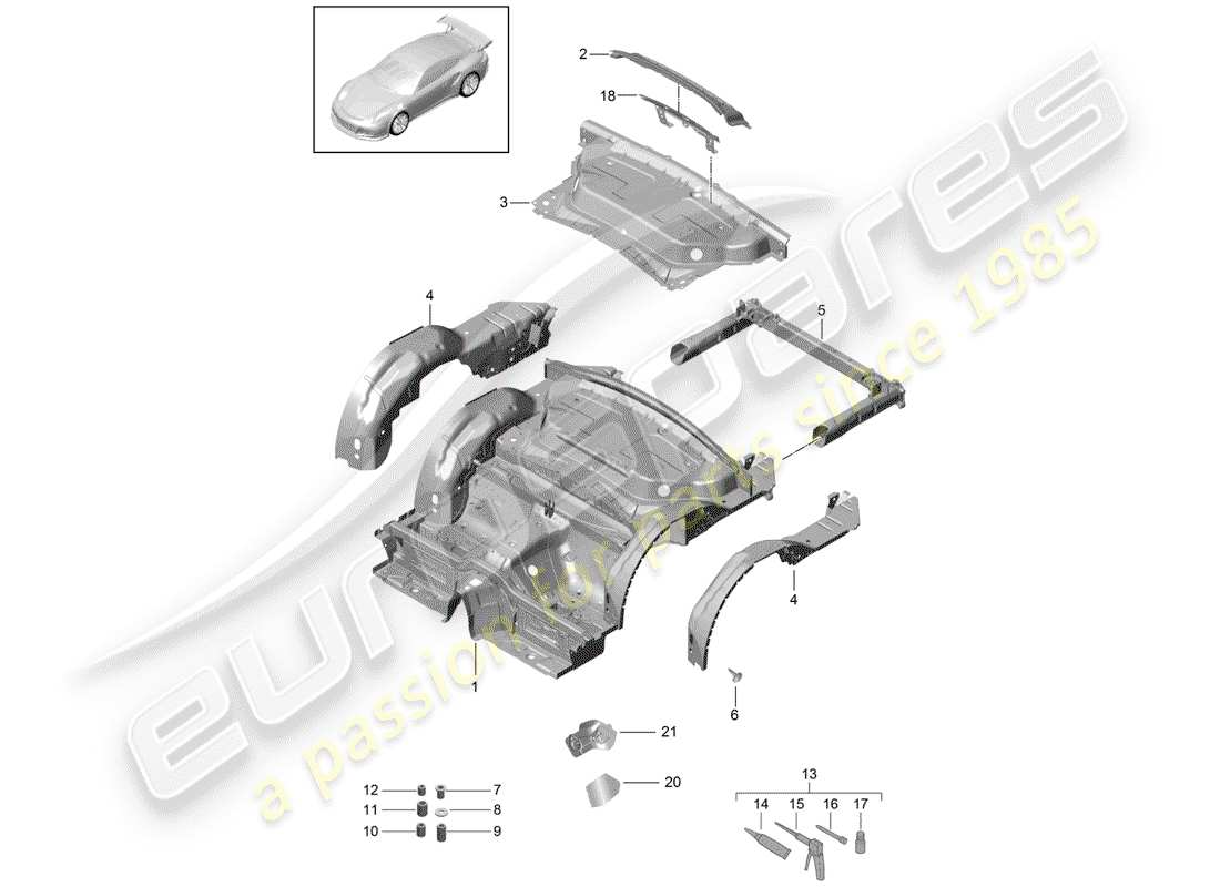 Porsche 991R/GT3/RS (2016) EXTREMO POSTERIOR Diagrama de piezas