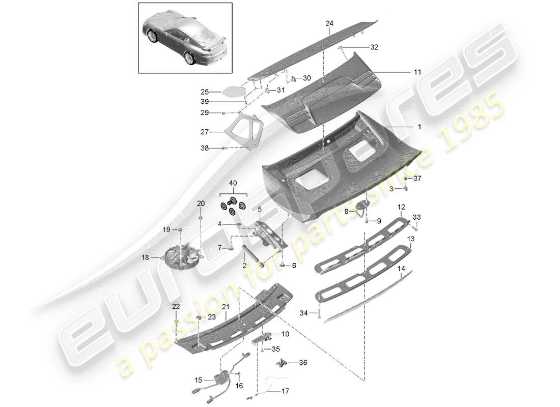 Porsche 991R/GT3/RS (2016) ALERÓN TRASERO Diagrama de piezas