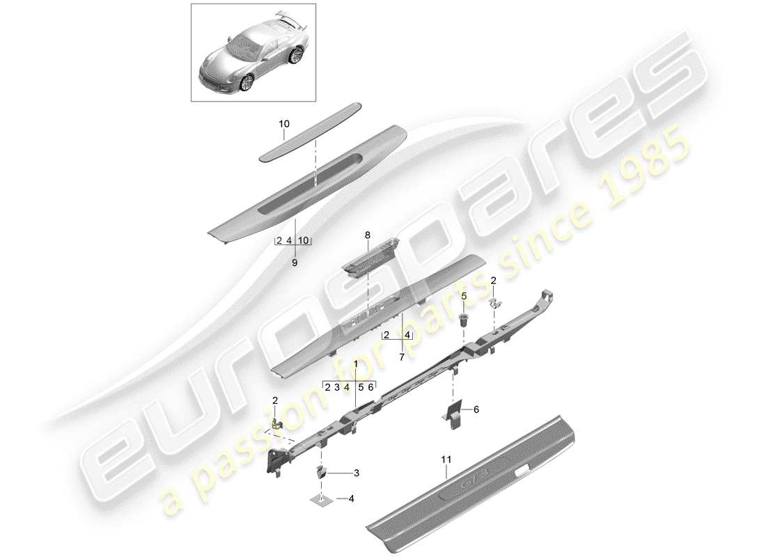 Porsche 991R/GT3/RS (2016) recubrimiento Diagrama de piezas