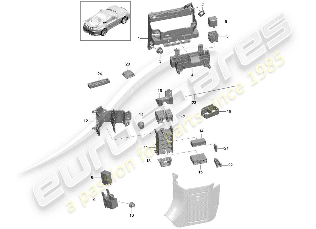 Porsche 991R/GT3/RS (2016) caja de fusibles/placa de relés Diagrama de piezas
