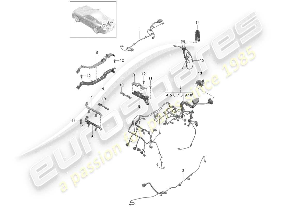 Porsche 991R/GT3/RS (2016) cableando arneses Diagrama de piezas