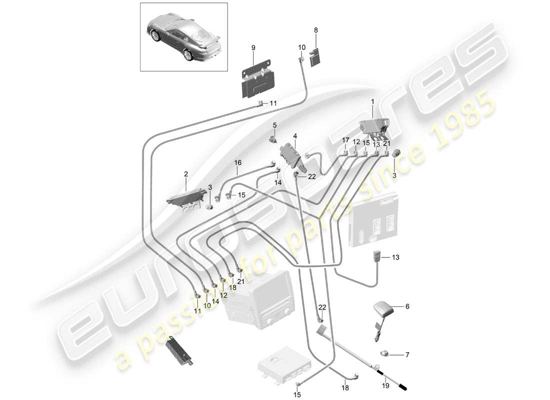Porsche 991R/GT3/RS (2016) amplificador de antena Diagrama de piezas
